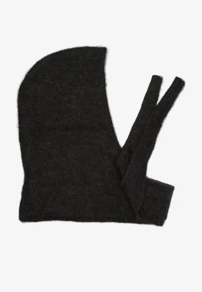 Ganni Brushed Mohair Wrap-tie Balaclava In Black