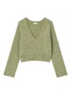Ganni Textured Wool Blend V-neck Sweater In Green