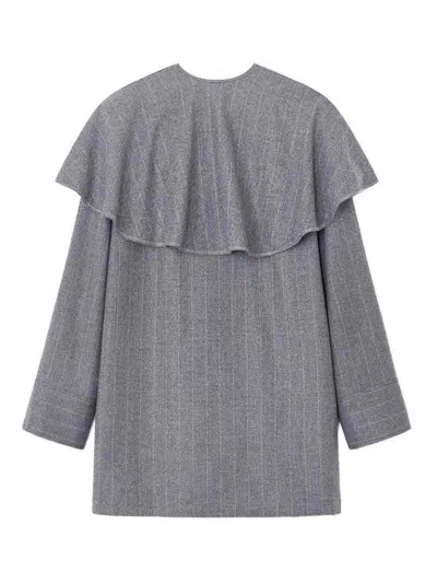 Ganni Brushed Wool Stripe Circle Collar Mini Dress In Grey