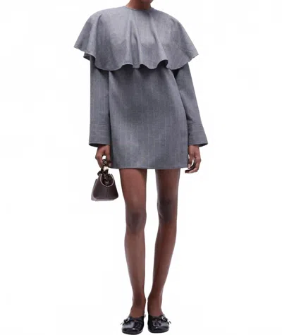 Ganni Brushed Wool Stripe Circle Collar Mini Dress In Pewter In Silver