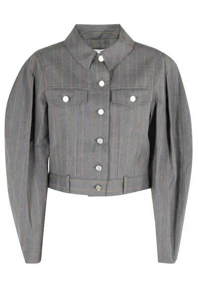 Ganni Brushed Wool Stripe Jacket In Gray