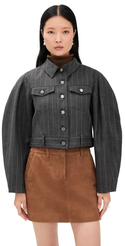 Ganni Brushed Wool Stripe Jacket Pewter In Gray