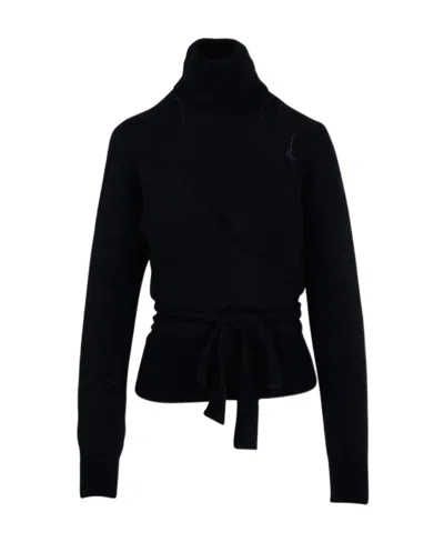 Ganni Brushed Wrap Blouse In Black