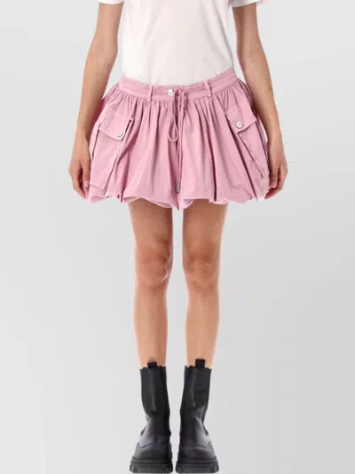Ganni Bubble Flared Cotton Skirt With Drawstring Waist In Pink