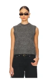 Ganni 'bubble' Grey Sleeveless Vest With Logo Lettering On The Front In Wool Blend Woman In Phantom