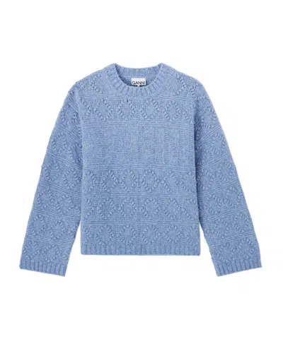 Ganni Bubble Wool Blend Sweater In Blue
