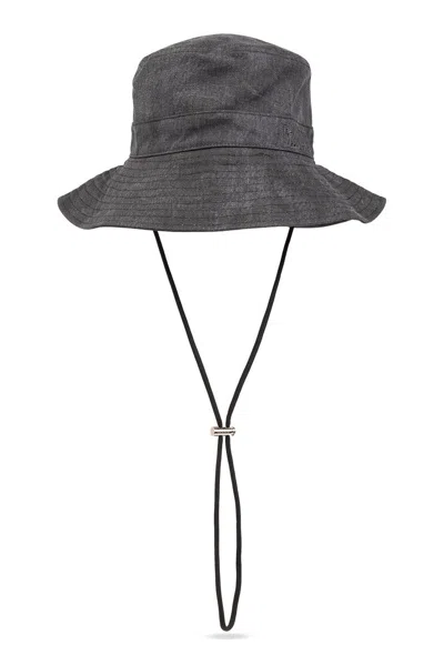 Ganni Bucket Hat With Logo In Grey