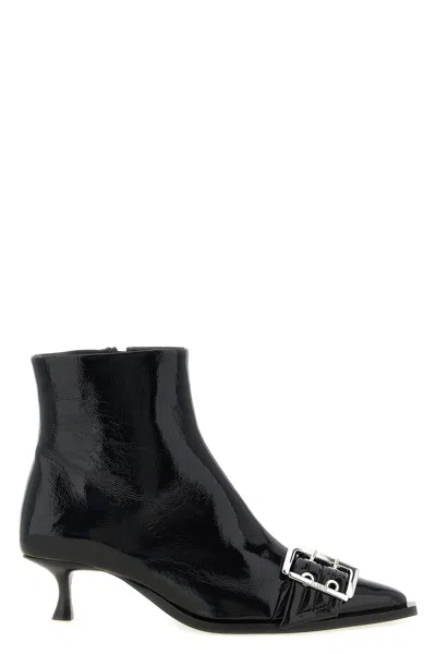 Ganni Buckle-detail Pointed-toe Ankle Boots In Black