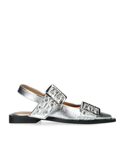 Ganni Women Feminine Buckle Ballerina Flats In Silver