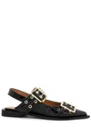 Ganni Buckle Ballerina Crocodile-effect Slingback Flats In Black