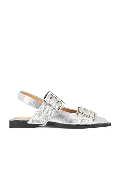 Ganni Women Feminine Buckle Ballerina Flats In Silver