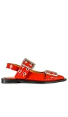 Ganni Red Wide Welt Buckle Ballerina Flats In Red