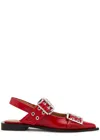 Ganni Red Wide Welt Buckle Ballerina Flats In Red