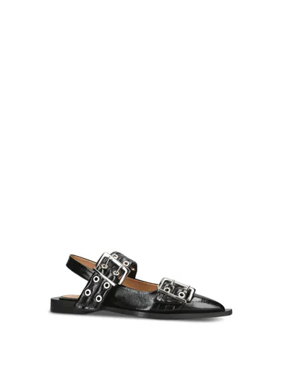 Ganni Buckle Ballerinas In Black