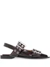 Ganni Buckle Ballet Flats In 234 Dark Burgundy