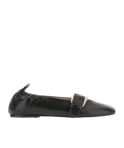 Ganni Butterfly Strap Ballerina Crinkle Oleatex In Black