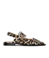 Ganni Multicolor Ballet Shoes With Double Buckle And All-over Leopard Print In Tech Fabric Woman In Black