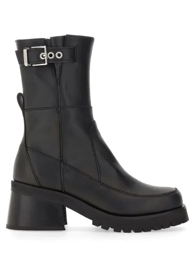 Ganni Feminine Buckle Platform Boot In Black