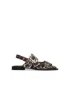 Ganni Multicolor Ballet Shoes With Double Buckle And All-over Leopard Print In Tech Fabric Woman In Brown