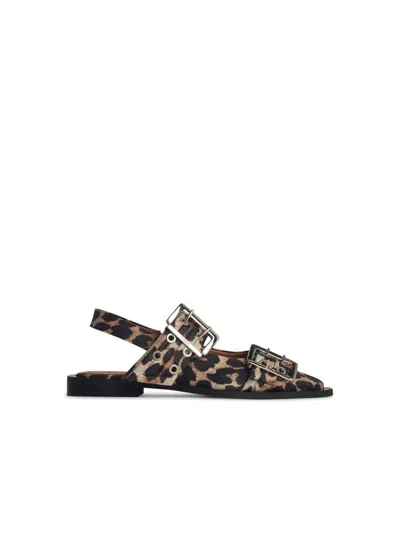 GANNI GANNI 'BUCKLE' BROWN POLYESTER BLEND BALLET FLATS