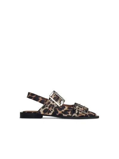 GANNI BUCKLE BROWN POLYESTER BLEND BALLET FLATS