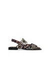 Ganni Multicolor Ballet Shoes With Double Buckle And All-over Leopard Print In Tech Fabric Woman In Brown