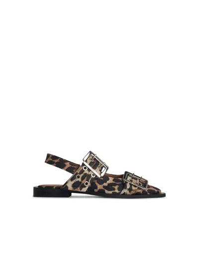 GANNI GANNI 'BUCKLE' BROWN POLYESTER BLEND BALLET FLATS WOMEN