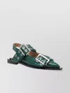 Ganni Buckle Croc-embossed Pointed Toe Sandals