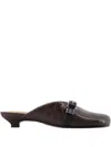Ganni Buckle-detail Croco-embossed Mules In Brown