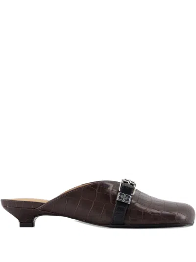 GANNI BUCKLE-DETAIL CROCO-EMBOSSED MULES