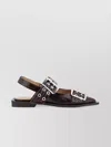 Ganni Buckle Detail Patent Leather Slingback Ballerinas