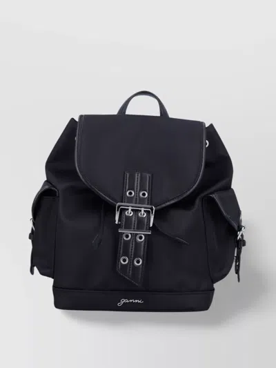 Ganni Buckle Detail Small Backpack With Side Pockets