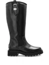 Ganni Buckle Knee-high Leather Lug Round Boots In Black
