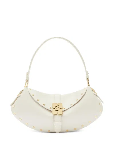 Ganni Buckle Embellished Shoulder Bag In White