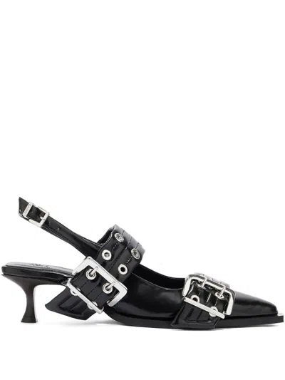 Ganni Buckle Eyelet Pumps In Black