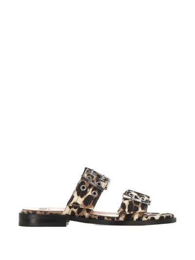 Ganni Brown Buckle-strap Sandals In Multi