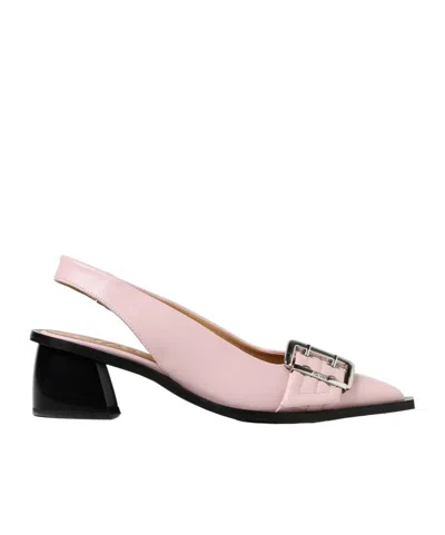 Ganni Buckle Slingback Block-heel Pumps In 粉色