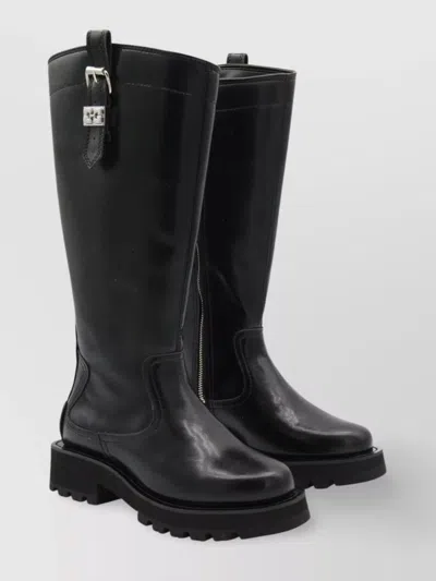 Ganni Buckle Knee-high Leather Lug Round Boots
