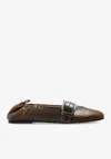 Ganni Buckle Leather Ballet Flats In Brown
