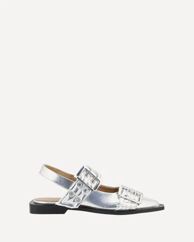 GANNI BUCKLE METALLIC BALLERINAS