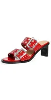 Ganni Red Feminine Buckled Mule Heeled Sandals In Racing Red
