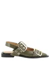 Ganni Ballerina With Buckle In Green
