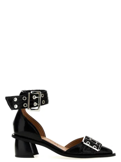 Ganni Chunky Buckle Open Cut Pumps In Black