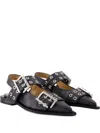 Ganni Feminine Buckle Vintage Ballerinas In Black