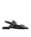 Ganni Womens Black Buckle-embellished Slingback Leather Ballet Flats In Multi