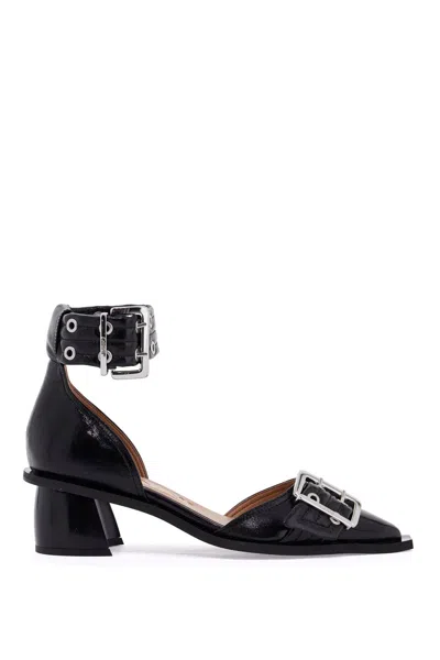 Ganni Chunky Buckle Open Cut Pumps In Black