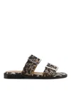 Ganni Leopard Print Buckle Slide Double Strap