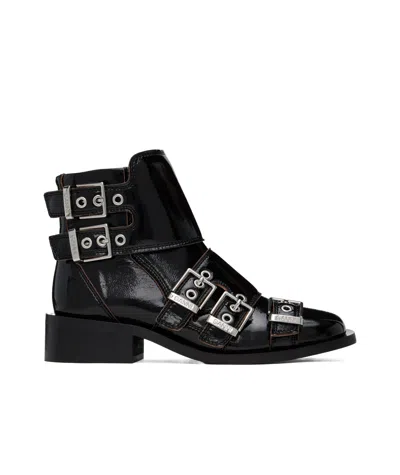 Ganni Black Feminine Buckle Naplack Boots In 099 Black