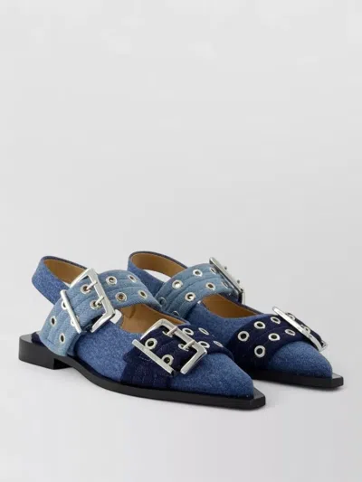 Ganni Buckle Slingback Ballerina Sandals Cotton In Multi