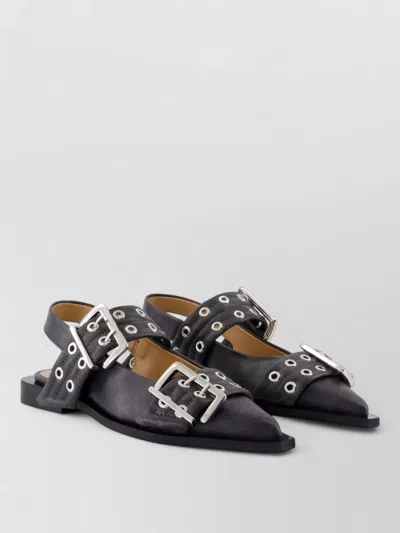Ganni Buckle Detail Recycled Polyester Ballet Flat In Burgundy